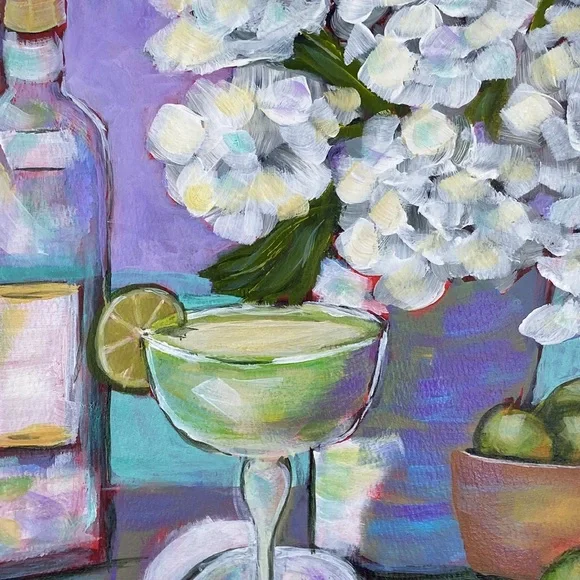 Colorful Hand Painted Tropical  Margarita Time Wall Art in Acrylic Contemporary - Picture 5 of 6